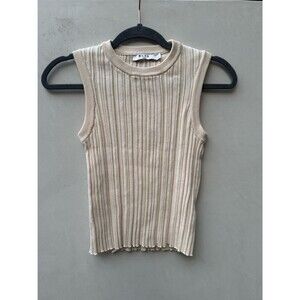 NA-KD Ribbed Knit Tank Top Cream Sleeveless Crew Neck Stretch M Minimalist